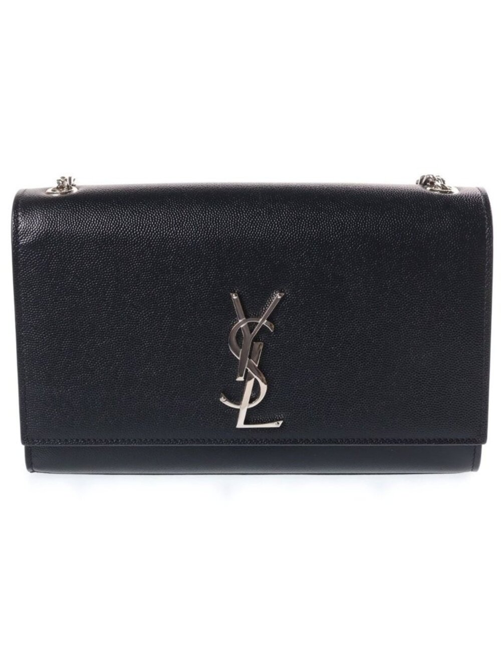 Saint Laurent Paris Kate Medium Chain Shoulder Bag Black Caviar Leather Silver